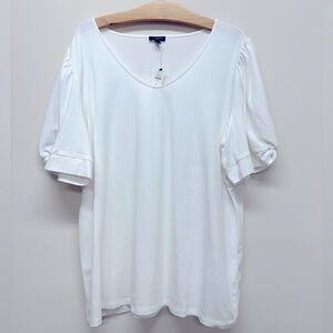 Talbots plus 1X White Relaxed V-Neck Short Sleeve Tee
